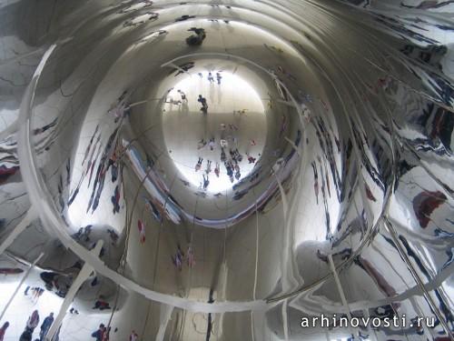 Капля ртути массой в 110 тонн в центре Чикаго. Америка. Клауд Гейт (Cloud Gate). Государственная скульптура британского художника и скульптора Аниша Капура (Anish Kapoor)