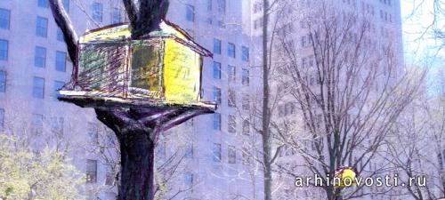 Хижины на деревьях в Мэдисон-Сквэа Парке(Madison Square Park). Нью-Йорк, Америка.