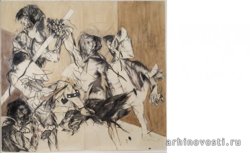 Мы гибнем от рук (We Die Out of Hand), 2007, автор Ахмед Алсудани (Ahmed Alsoudani), уголь, пастель, акрил, масло, бумага.