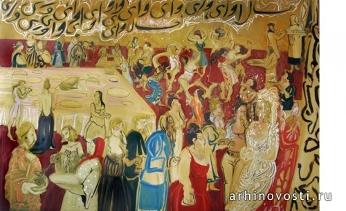 Типичная иранская свадьба (Typical Iranian Wedding), 2008, автор Рокни Херизаде (Rokni Haerizadeh), холст и масло.