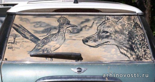 Помо меня снова. Рисунки на стёклах авто._rr_coyote