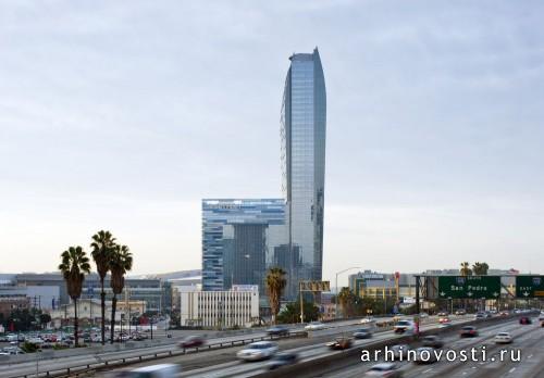 Новая башня в центре ЛА, Гостиницы Ритц-Карлтон (Ritz-Carlton Hotel & Residences) и Мариотт (JW Marriott), проект бюро Генслер (Gensler), Америка.