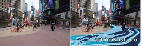 Проект бюро Снохетта (Snøhetta) по реконструкции Таймз Сквэр (Times Square), Нью-Йорк, Америка.