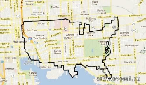 GPS-арт от Майкла Волэйса (Michael Wallace). Балтимор, США.