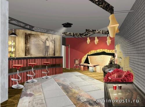 Салон мебели из нестандартных материалов. Интерьер бара на цокольном этаже