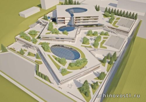 Общеобразовательная школа. Визуализация с высоты птичьего полета.