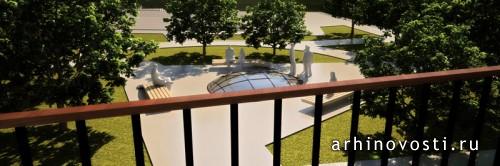 Общеобразовательная школа. Визуализация вида с балкона общественного блока