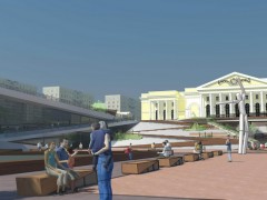 Реконструкции площади 400-летия Тюмени. Тюмень, Россия.