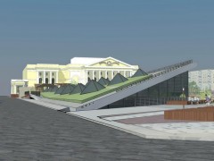 Реконструкции площади 400-летия Тюмени. Тюмень, Россия.