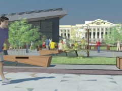 Реконструкции площади 400-летия Тюмени. Тюмень, Россия.