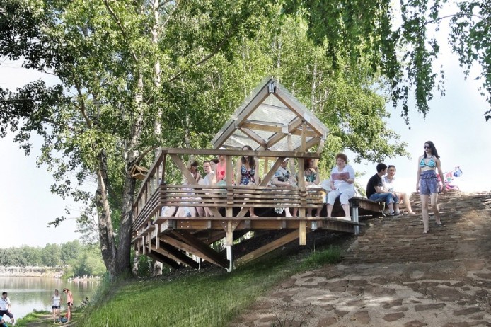 Терраса у воды на острове Татышев
